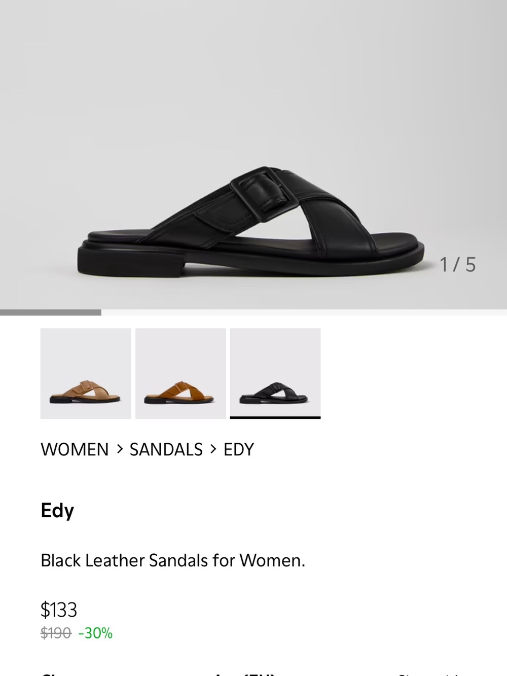Camper Edy Black Leather Women's Slide Sandals